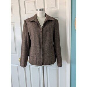 Allen Solly Vintage Jacket Brown Textured Wool Collared Zip Front Lined Size Lg